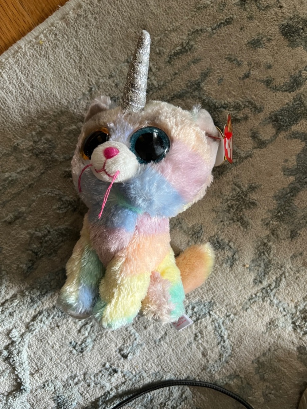 Ty Pastel Rainbow Plush Cat Unicorn with Silver Horn